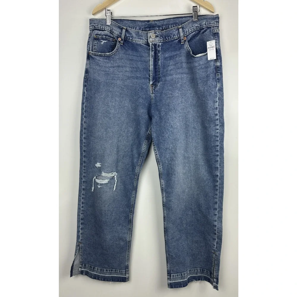 NWT Gap Mid Rise 90s Loose Jeans Split Hem Distressed Blue Denim Plus Size 33 16 - Picture 2 of 16